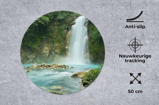 Muismat - Mousepad - Rond - Jungle - Natuur - Waterval - 50x50 cm - Ronde muismat