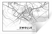 Muurstickers - Sticker Folie - Kaart - Zwolle - Zwart - Wit - 120x80 cm - Plakfolie - Muurstickers Kinderkamer - Zelfklevend Behang - Zelfklevend behangpapier - Stickerfolie