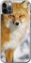 Geschikt voor iPhone 12 Pro Max hoesje - Vos - Sneeuw - Rood - Siliconen Telefoonhoesje