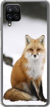 Geschikt voor Samsung Galaxy A12 hoesje - Vos - Sneeuw - Winter - Siliconen Telefoonhoesje