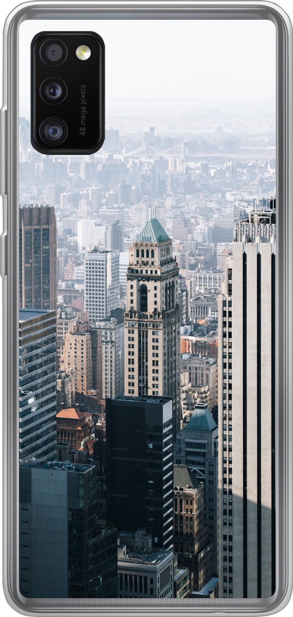 Telefoonhoesje Geschikt voor Samsung Galaxy A41 hoesje - New York - Skyline - Mist - Siliconen Telefoonhoesje Telefoonhoesje
