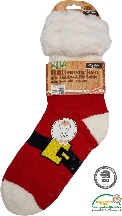 Antonio Huissokken - Huissokken Kerst - Rood - Dames - Antislip ABS - One Size (35-42) - Hüttensocken - Warme Sokken - Warme Huissok - Kerstcadeau voor vrouwen