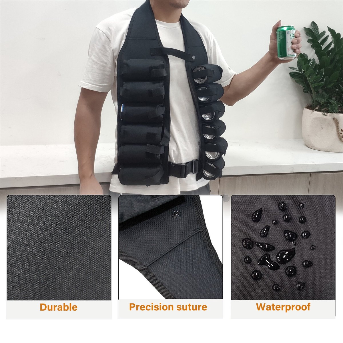 Bier holster Bier bandelier Bier vest Houdt 12 biertjes – Ademend Tactisch Zwart