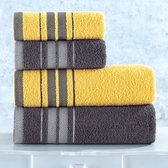 4-delige Hamam handdoekset - 100% Turks katoen - Zacht Premium luxe hotel & spa kwaliteit badkamerhanddoek - zeer absorberend (2 badhanddoeken + 2 handdoeken,) - Geel/Zwart