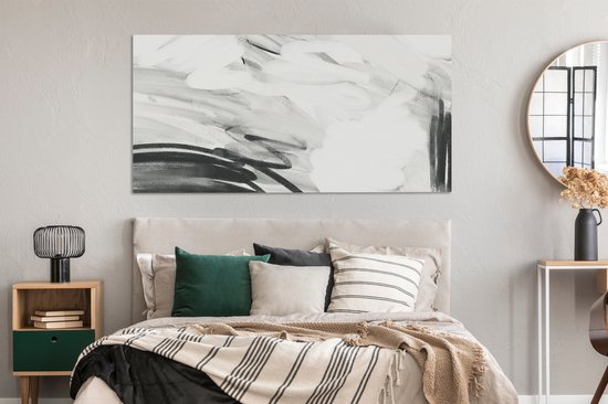 Toile Peinture Zwart - Wit - Abstrait - 160x80 cm - Décoration murale