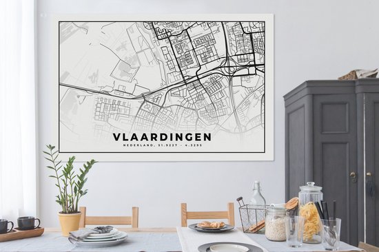 Peinture sur Toile Carte - Vlaardingen - Nederland - 180x120 cm - Décoration murale XXL
