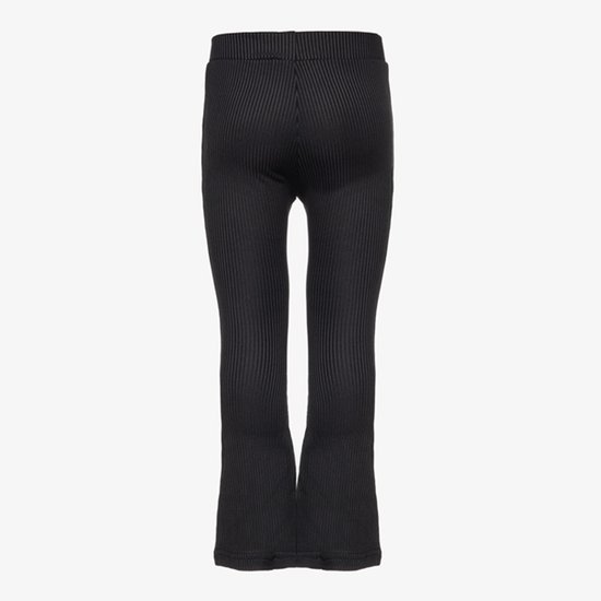 Zwarte flared ribbroek voor meisjes, gezien vanaf de achterkant.