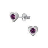 Joy|S - Zilveren mini hartjes oorbellen - 3 mm - paars kristal - voor kinderen