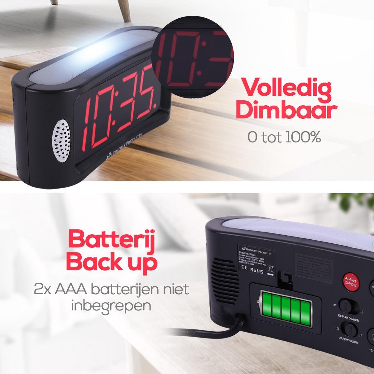 HomeBay® Digitale Wekker & Klok - Grote Cijfers - Slaapkamer Wekker met Slaapvriendelijk Rood Licht (Dimbaar) - Seniorenwekker - Zwart — cadeau in Wonen & Interieur - foto 3