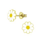 Joy|S - Zilveren Madelief bloem oorbellen - 14k goudplating
