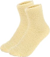 Fluffy Sokken Dames - Geel - One Size maat 36-41 - Huissokken - Badstof - Dikke Wintersokken - Cadeau voor haar - Housewarming - Verjaardag - Vrouw