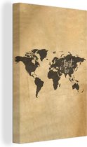 Wanddecoratie Wereldkaart - Quote - Beige - Canvas - 60x90 cm