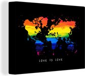 Wanddecoratie Wereldkaart - Regenboog - Liefde - Canvas - 40x30 cm