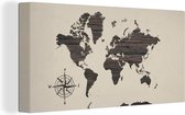 Wanddecoratie Wereldkaart - Hout - Bruin - Canvas - 160x80 cm
