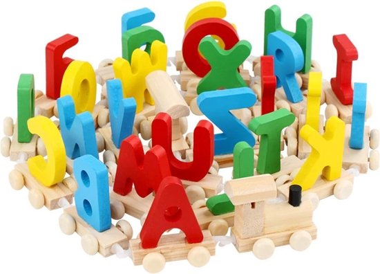 Afecto® 28-delige houten trein set met letters | Mini Houten Trein Speelgoed | Educatief Speelgoed| Alfabet A t/m Z - Afecto