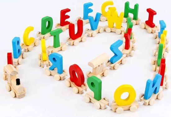 Afecto® 28-delige houten trein set met letters | Mini Houten Trein Speelgoed | Educatief Speelgoed| Alfabet A t/m Z - Afecto