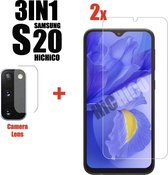 2pcs Samsung Galaxy S20 Screenprotector Tempered Glass Full Cover 3D Edge Tempered Glass + 1x camera lens screen protector - Glass - Samsung S20 Beschermglas ------ HiCHiCO