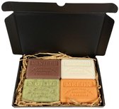 Soap bar set - zeep savon de marseille Chevrefeuille, Mojito, Vanille, Meloen 4x125 gr. brievenbuscadeau - cadeauverpakking