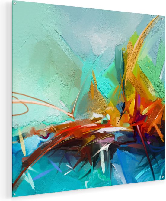 Artaza Glasschilderij - Abstracte Kunst - Kampvuur  - 90x90 - Groot - Plexiglas Schilderij - Foto op Glas