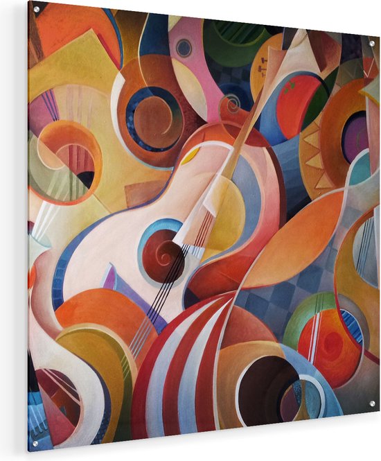 Artaza Glasschilderij - Kleurrijke Gitaar Achtergrond - Abstract - 70x70 - Plexiglas Schilderij - Foto op Glas