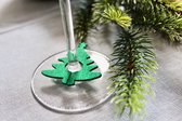 glasmarkers kerstboom - 6 stuks - groen - tafeldecoratie kerst - wijnglas versiering - Eetsmaakvol.nl