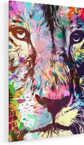 Artaza Glasschilderij - Gekleurde Leeuw - Abstract - 60x90 - Plexiglas Schilderij - Foto op Glas