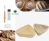 ToriTrade Rijsmandje Driehoekig 23x23x8cm (tot 800gr brooddeeg) -incl. Deegkleed - Deegmesje Lamé-Deegkrabber-Brood Banneton - Proofing Rattan Bask- Opbergmand