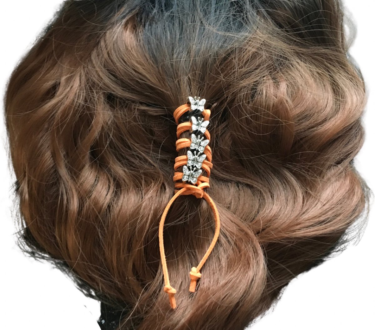 Haarveter-Oranje-Vlinder-Suede-Charme Bijoux