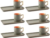 Schafer porselein Ikram - Espresso 6 kopjes & 6 schoteltjes 90 ml - oranje