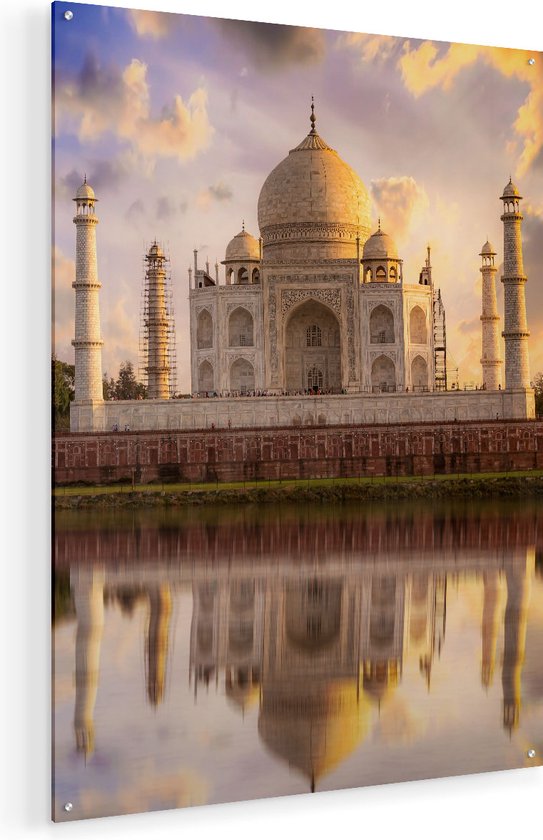 Artaza Glasschilderij - Taj Mahal bij het Water in India - 60x80 - Plexiglas Schilderij - Foto op Glas