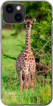 Geschikt voor iPhone 13 hoesje - Baby - Giraffe - Planten - Siliconen Telefoonhoesje