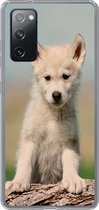 Geschikt voor Samsung Galaxy S20 FE hoesje - Wolf - Kind - Hout - Siliconen Telefoonhoesje