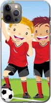Geschikt voor iPhone 12 Pro Max hoesje - Een illustratie van twee voetballers die een prijs hebben gewonnen - Jongens - Meisjes - Kind - Siliconen Telefoonhoesje