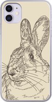 Geschikt voor iPhone 11 hoesje - Vintage illustratie van een konijn - Siliconen Telefoonhoesje