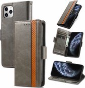 Stijlvol Tweekleurig PU-leer Wallet Flip Case + PET Screenprotector voor iPhone 11 Pro Max_ Grijs