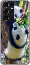 Geschikt voor Samsung Galaxy S21 Ultra hoesje - Panda's - Boom - Natuur - Siliconen Telefoonhoesje