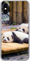 Geschikt voor iPhone X hoesje - Panda's - Vloer - Hout - Siliconen Telefoonhoesje