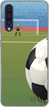 Geschikt voor Samsung Galaxy A50 hoesje - Een illustratie van een voetbal op het veld in het stadion - Jongens - Meiden - Kids - Siliconen Telefoonhoesje