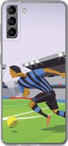 Geschikt voor Samsung Galaxy S21 Plus hoesje - Een illustratie van spelers die voetballen in een stadion - Jongetje - Meisjes - Kinderen - Siliconen Telefoonhoesje