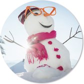 Muismat - Mousepad - Rond - Een sneeuwman met de zon achter zich zorgt voor een kerstsfeer - 20x20 cm - Ronde muismat
