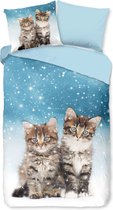 Warme Kids Flanel Eenpersoons Dekbedovertrek Winter Cats | 140x200/220 | Hoogwaardig En Zacht | Ideaal Tegen De Kou | Huidvriendelijk | Inclusief 1 Kussensloop