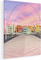 Artaza Glasschilderij - Willemstad Gekleurde Huisjes in Curaçao  - 80x100 - Groot - Plexiglas Schilderij - Foto op Glas
