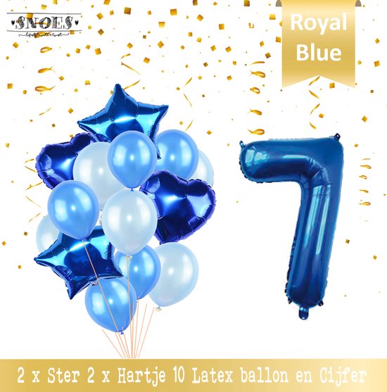 Cijfer Ballon 7 Jaar * Hoera 7 Jaar Verjaardag Decoratie  Set van 15 Ballonnen * 80 cm Verjaardag Nummer Ballon * Snoes * Verjaardag Versiering * Kinderfeestje * Royal Blue * Nummer Ballon 7 * Blauw