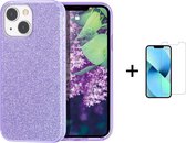 Apple iPhone 13 Mini Back Cover Telefoonhoesje | Paars | TPU hoesje | Glitter + 1x Screenprotector
