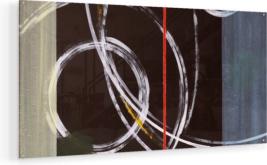 Artaza Glasschilderij - Abstracte Cirkels met een Rode Lijn - Plexiglas Schilderij - Foto op Glas