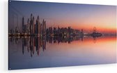 Artaza Glasschilderij - Skyline Dubai Stad bij Zonsondergang - 140x70 - Groot - Plexiglas Schilderij - Foto op Glas