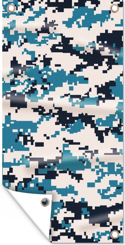 Poster de jardin Blauw avec motif camouflage blanc - 40x80 cm - Décoration murale Outdoor - Poster de jardin - Toile jardin - Poster clôture - Tableau jardin