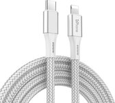 Câble de Charge Rapide DrPhone UNL2 USB-C vers Lightning 9V/3A - PD 20W - Nylon Tressé - Convient aux Smartphones iOS & Tablettes iOS - Synchronisation des Données - 2M - Wit