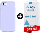 Siliconen Backcover Hoesje iPhone SE (2020) Paars - Gratis Screen Protector - Telefoonhoesje - Smartphonehoesje