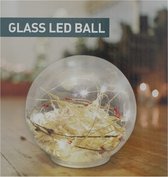 Bollamp met droogbloemen en 12 leds inclusief 3 AA batterijen | Glass Led Ball met droogbloemen met rode besjes  | Kerstdecoratie